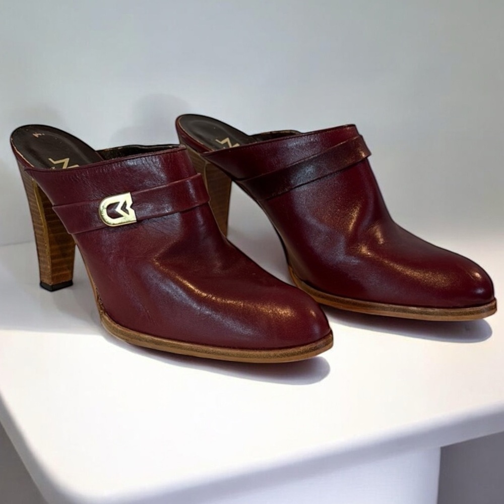 Vintage Nickels burgundy leather high heel mules/clogs size 7-7.5